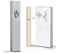 SURI Classic Mezuzah - 5-Inch Silver Nirosta Self-Stick Case with Non-Kosher Scroll | Modern Jewish Mezuzah for Indoor & Outdoor, Judaica Gift Box Included