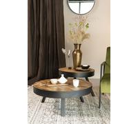Table basse en teck recyclé marron, ronde, 3 pieds, structure en acier - White Label, Suri - Ø74x32 cm
