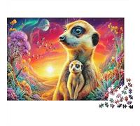 Suricate Coucher Soleil Fleurs 1000 Pièces Mini Puzzle pour Adolescents