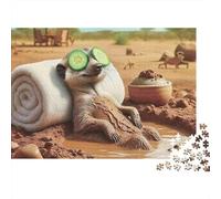 Suricate Spa Retraite Puzzle Difficile 1000 Pièces pour Adultes Suricate Détendu Profitant d'une Journée Spa dans Le Sable du Désert Premium Robuste Haute Qualité Anti-Stress Jeu 38x26cm/1000pcs