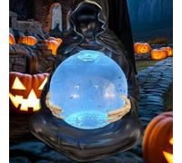 Suriel and Floating Bat Crystal Ball, statue de faucheuse avec chauves-souris flottantes pour une atmosphère magique effrayante, décoration gothique pour la maison, bibliothèque, décoration
