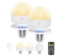 Ampoule Rechargeable avec Telecommande, E27 Led 3 Couleur Dimmable Rechargeable avec Fonction de Timing, Ampoule sur Batterie De Secours 2 Pack