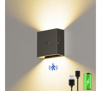 Suright Applique Murale avec Détecteur de Mouvement, Applique Murale Intérieure avec 3 Modes d'Eclairage (AUTO/OFF/ON), 3000K Blanc Chaud Lampe Murale Sans Fil Rechargeable pour Chambre, Couloir, Noir