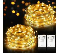 Suright Guirlande Lumineuse, 2 x 12M 120LED Guirlandes Lumineuses à Piles Étanche Extérieur Intérieur Girlande de Lumière pour Noël Mariage Anniversaire Fête Chambre Jardin Vase Rideau (Blanc Chaud)