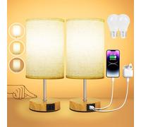Suright Lampe de chevet tactile, lot de 2 – USB-A & USB-C, Intensité 3 voies, Abat-jour lin