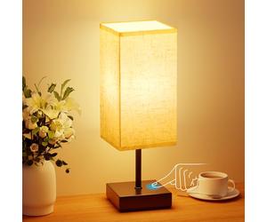 Suright Lampe de Chevet Tactile, Luminosité Réglable, Fonction Mémoire, Abat-jour en Tissu de Lin, Petite Lampe de Table pour Chambre Salon D'enfant Bureau(Ampoule Incluse)
