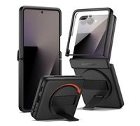 SURITCH Coque Compatible avec Samsung Galaxy Z Flip 7 Protection d'écran Intégrée et Poignée de Support Rotative à 360° et Béquille Invisible et Étui de Protection Résistante aux Chocs - Noir