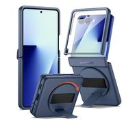 SURITCH Coque Compatible avec Samsung Galaxy Z Flip 7 Protection d'écran Intégrée et Poignée de Support Rotative à 360° et Béquille Invisible et Étui de Protection Résistante aux Chocs - Bleu