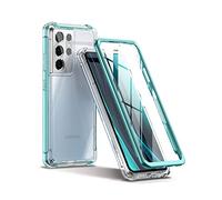 SURITCH Coque Compatible avec Samsung S21 Ultra 360 Transparente Antichoc Silicone Bumper [Ultra Hybrid] Integrale Full Body Protection Etui Housse avec Protection Camera pour S21 Ultra 5G 6,8"(Vert)