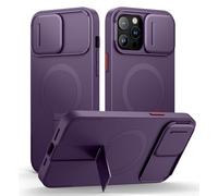 SURITCH Coque magnétique compatible avec 12 Pro max/13 Pro Max, anti-chocs, avec couvercle d'appareil photo coulissant et support réglable (violet)