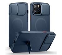 SURITCH Coque Magnétique Compatible avec iPhone 12 Pro Max/13 Pro Max, Coque de Protection avec Couvercle Coulissant pour Appareil Photo et Support réglable(Bleu foncé)