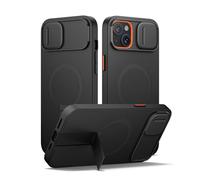 SURITCH Coque Magnétique Compatible avec iPhone 14 Plus/15 Plus, Coque de Protection avec Couvercle Coulissant pour Appareil Photo et Support réglable(Noir)