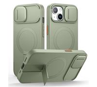SURITCH Coque Magnétique Compatible avec iPhone 15, Coque de Protection avec Couvercle Coulissant pour Appareil Photo et Support réglable(Vert)
