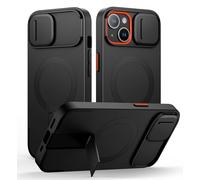 SURITCH Coque Magnétique Compatible avec iPhone 15, Coque de Protection avec Couvercle Coulissant pour Appareil Photo et Support réglable(Noir)