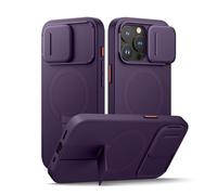 SURITCH Coque Magnétique Compatible avec iPhone 15 Pro, Coque de Protection avec Couvercle Coulissant pour Appareil Photo et Support réglable(Violet)