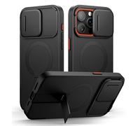 SURITCH Coque Magnétique Compatible avec iPhone 15 Pro Max, Coque de Protection avec Couvercle Coulissant pour Appareil Photo et Support réglable(Noir)