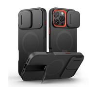 SURITCH Coque Magnétique Compatible avec iPhone 16 Pro Max, Coque de Protection avec Couvercle Coulissant pour Appareil Photo et Support réglable(Noir)