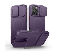 SURITCH Coque Magnétique Compatible avec iPhone 16 Pro Max, Coque de Protection avec Couvercle Coulissant pour Appareil Photo et Support réglable(Violet)