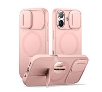 SURITCH Coque Magnétique Compatible avec iPhone 17, Coque de Protection avec Couvercle Coulissant pour Appareil Photo et Support réglable(Rose)