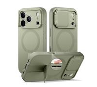 SURITCH Coque Magnétique Compatible avec iPhone 17 Pro, Coque de Protection avec Couvercle pour Appareil Photo et Support réglable(Vert)