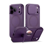 SURITCH Coque Magnétique Compatible avec iPhone 17 Pro, Coque de Protection avec Couvercle pour Appareil Photo et Support réglable(Violet)