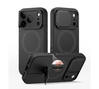 SURITCH Coque Magnétique Compatible avec iPhone 17 Pro, Coque de Protection avec Couvercle pour Appareil Photo et Support réglable(Noir)