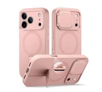 SURITCH Coque Magnétique Compatible avec iPhone 17 Pro, Coque de Protection avec Couvercle pour Appareil Photo et Support réglable(Rose)