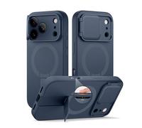 SURITCH Coque Magnétique Compatible avec iPhone 17 Pro Max, Coque de Protection avec Couvercle pour Appareil Photo et Support réglable(Bleu foncé)