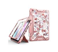 SURITCH Coque pour iPad 9e/8e/7e Génération/iPad 10.2, [Protecteur D'écran Intégré] [Porte-Crayon] Housse de Protection Robuste Antichoc et Support Anti-Chute Conçu pour iPad 10.2"-Marbre Doré Rose