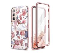 SURITCH Coque Samsung Galaxy S22 360 Degrés Bumper Souple Integrale Antichoc Etui Coque De Protection Avant et Arrière Housse Samsung Galaxy S22 5G 6.1 Pouces (Marbre Rose)