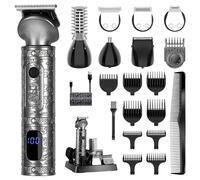 Surker Tondeuse Barbe Homme Tondeuse Cheveux Professionnelle Avec Lame en T de Coupe de Cheveux Chauve 0 mm Rasoir électrique Tondeuse Corps de Précision pour Nez 7 en 1,Gris