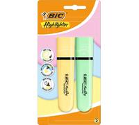 Surligneur BIC Flat jaune vert pastel blister 2pcs