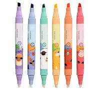 Surligneur Effaçable - Surligneurs Double Pointe 6 Couleurs Motif Animal | Sets De Marqueurs Artistiques Pour ,Pour Étudiants Adultes Journal Dessin Notes D'Étude École Bureau Loisirs Planificateur Bi