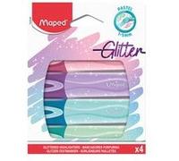 Maped - Surligneurs Paillettes x 4 - Pointe Biseautée 1 à 5mm - Lot de 4 Couleurs Pastel - Emballage Carton 100% Recyclable