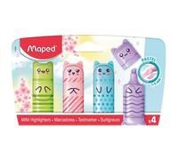 Maped – Mini surligneurs PASTEL – Personnages Kawaïi de poche – Vert, Bleu, Rose et Violet Pastel