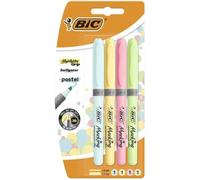 BIC Surligneurs Highlighter Grip Pastel – Pointe biseautée – Couleurs assorties, Blister de 4