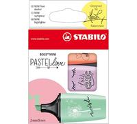 Surligneur pastel - STABILO BOSS MINI Pastellove - Étui carton x 3 surligneurs - Menthe / Lilas / Pêche