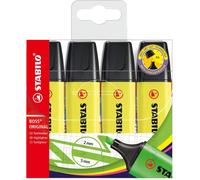 STABILO Surligneur BOSS ORIGINAL - Lot de 4 - Jaune - Rechargeable - Pointe biseautée