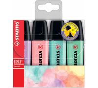 Surligneur - STABILO - Boss Original - Pochette de 4 - Couleurs Pastel - Résistance à la lumière