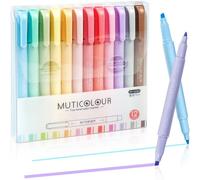 Surligneurs, 12 Couleurs Surligneurs Pastel Et Marqueurs À Double Pointes, Couleurs Douces Assorties, Papeterie Pour Le Bureau De L'école, Accessoires Pour Bullet Journal
