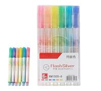 Surligneurs à paillettes, marqueurs surligneurs | 6X surligneurs scintillants à pointe oblique - Fournitures de rentrée scolaire, stylos gel pailletés, ensemble de surligneurs pastel fins pour