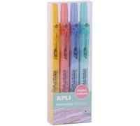 APLI Surligneurs rétractables 4 pastels – pointe biseautée 4 mm (jaune, bleu, rose, vert turquoise)