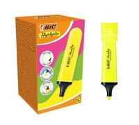 Surligneurs BIC Marking avec Pointe Biseautée Modulable (1,2 mm-4,6 mm) - Jaune Fluo, Pack de 12