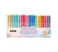 Surligneurs couleur portables, stylos d'écriture fluorescents, 11,02x5,17 pouces, 24 marqueurs double pointe, outil papeterie compact PP, surligneur encre vive, marqueur couleur pour kids et adultes