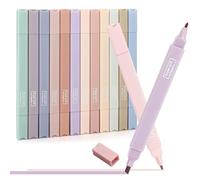 Surligneurs Couleurs Assorties, 12 Pièces Double Tête Surligneurs Esthétiques, Fluorescent Avec Pointe Ciselée Douce, Pastel Marqueurs, Pour Journal, Bible, Planificateur, Notes, Fournitures de Bureau