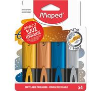 Maped Surligneurs Fluo Pep's Glitter Metal - Étui 4 pièces Or Argent Cuivre Bleu