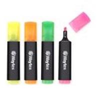 Waytex 931518 Surligneurs Fluo Lot de 4 Couleurs assorties, Pochette de 4 feutres à Pointe Biseautée, Jaune, Orange, Vert, Rose, pour le bureau, l’école et la maison
