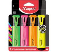 Maped – Surligneurs Peps fluo – Ne sèche pas sans capuchon – Pochette de 4, couleurs assorties