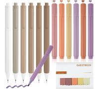 Surligneurs Pastel,6 Colori Surligneur Marqueurs Paste + 6 Stylos Encre Gel Noire + Note Autocollante,Esthétiques Pastel Highlighter Pen Pour Carnet Journal École Maison Bureau (Brun)