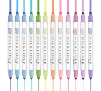 Surligneurs Pastel,Avec Des Pointe Biseautée Fines Et Larges Highlighter Marqueur,Pour La Salle De Classe Et Le Bureauz,12 Couleurs